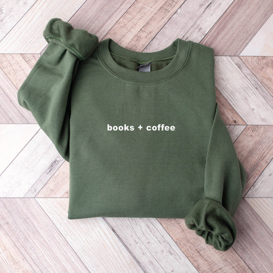 Books + coffee embroidered sweatshirt (military green)