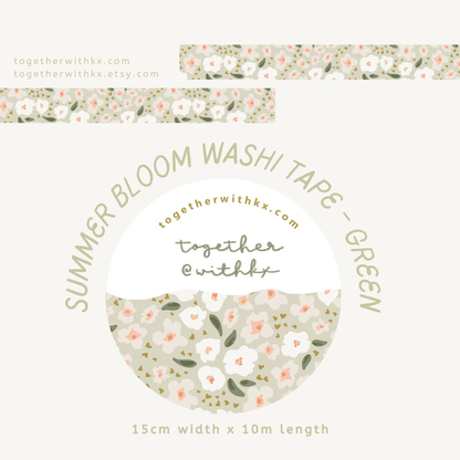 Summer bloom green 15mm washi tape