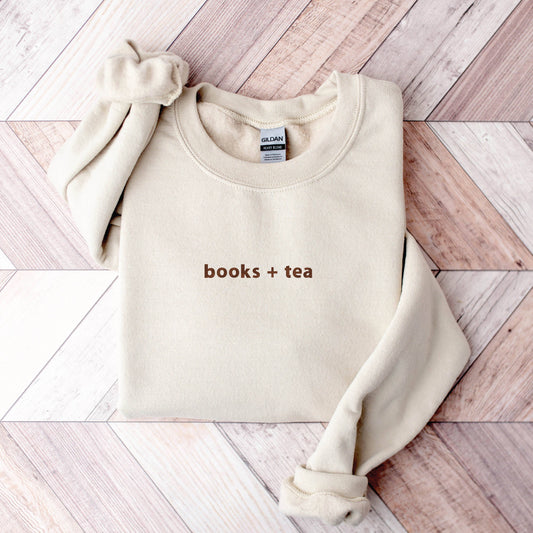 Books + tea embroidered sweatshirt (sand)