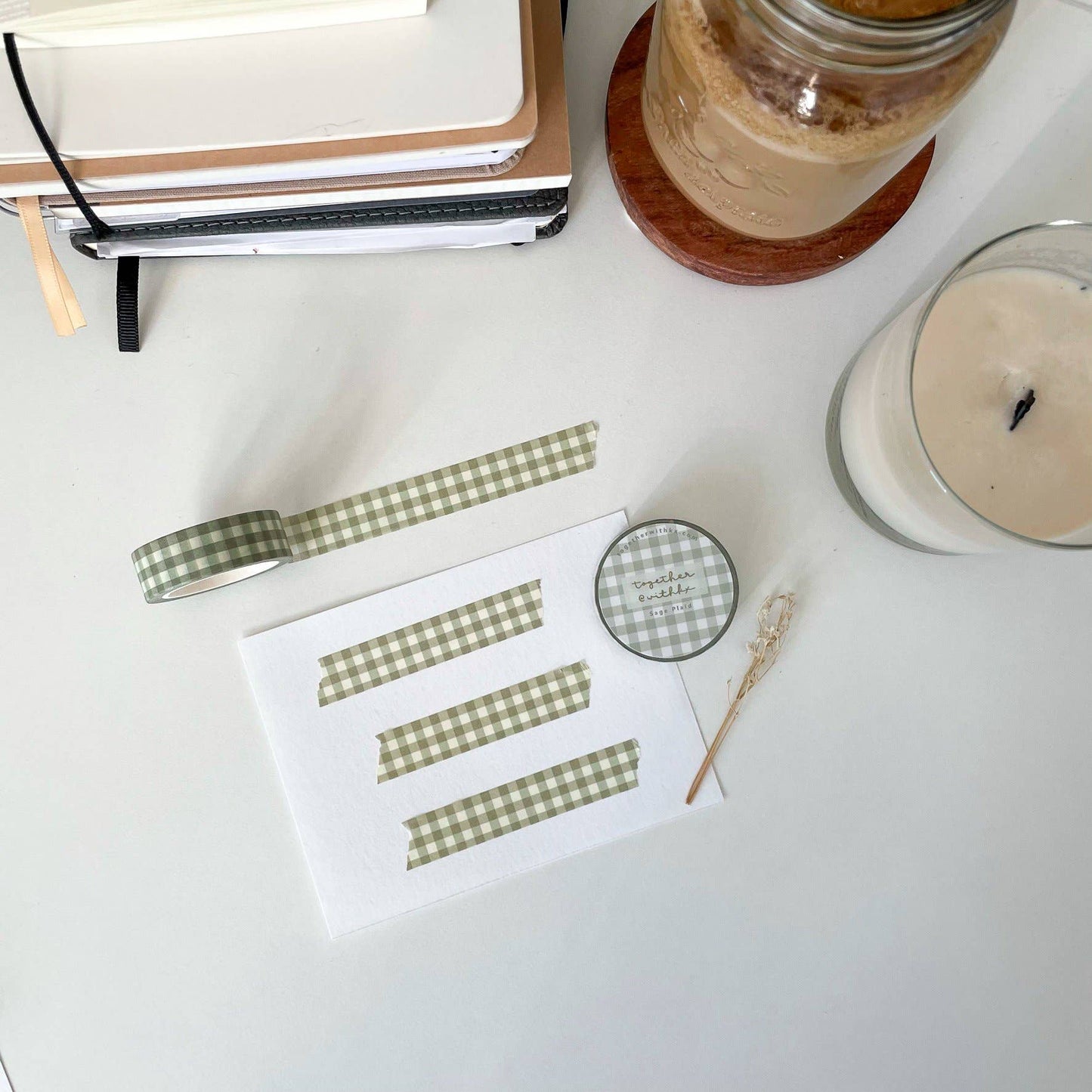 Sage green plaid gingham 15mm washi tape