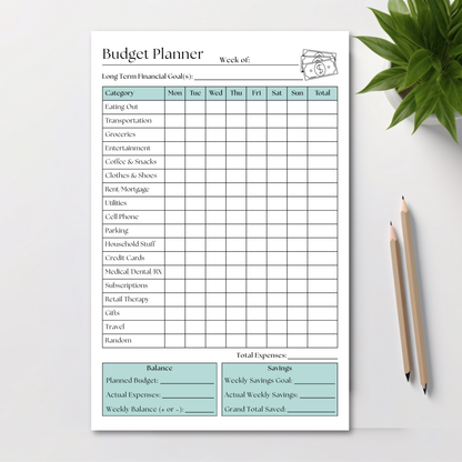 Weekly budget tracker: 50-page notepad