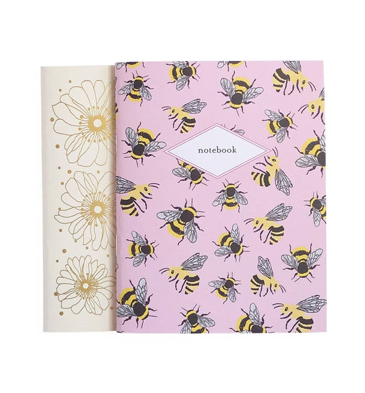 Bees & gold foil flowers pocket notebooks (2-pack)