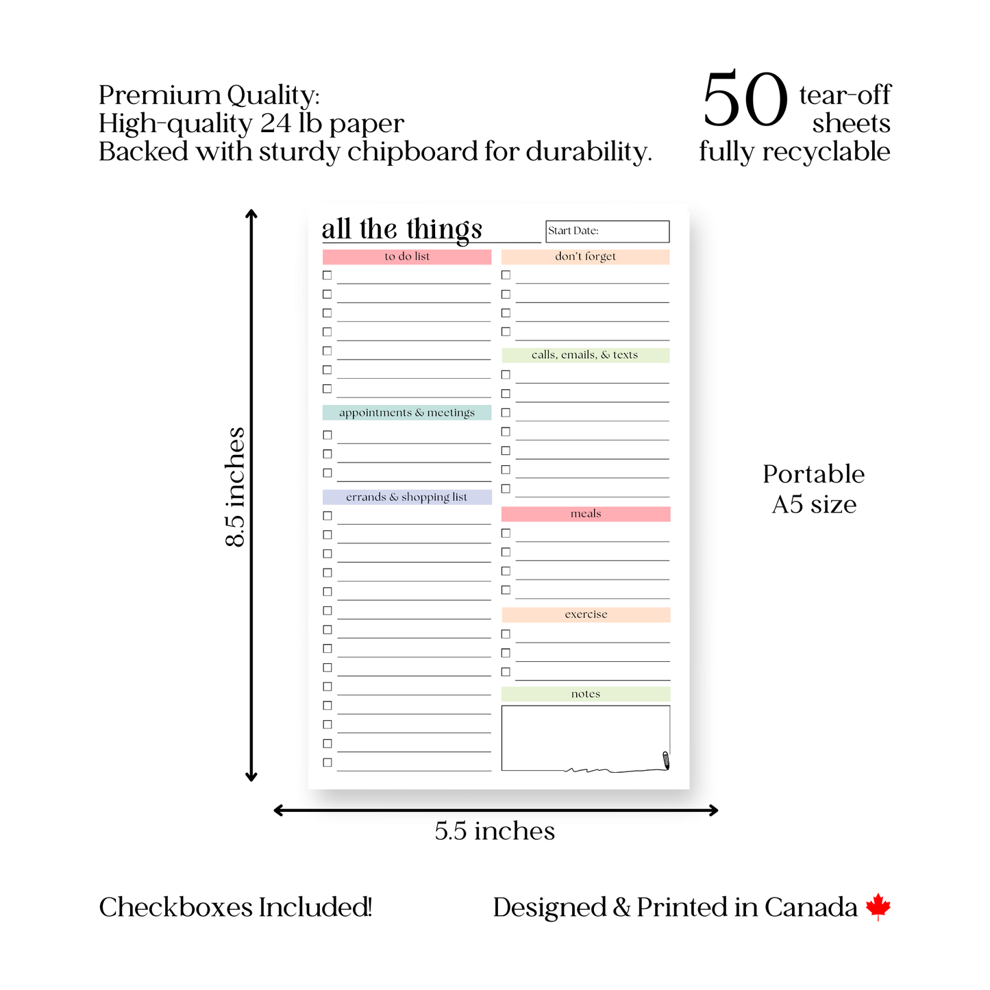 All the things to-do list: 50-page notepad