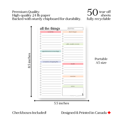 All the things to-do list: 50-page notepad