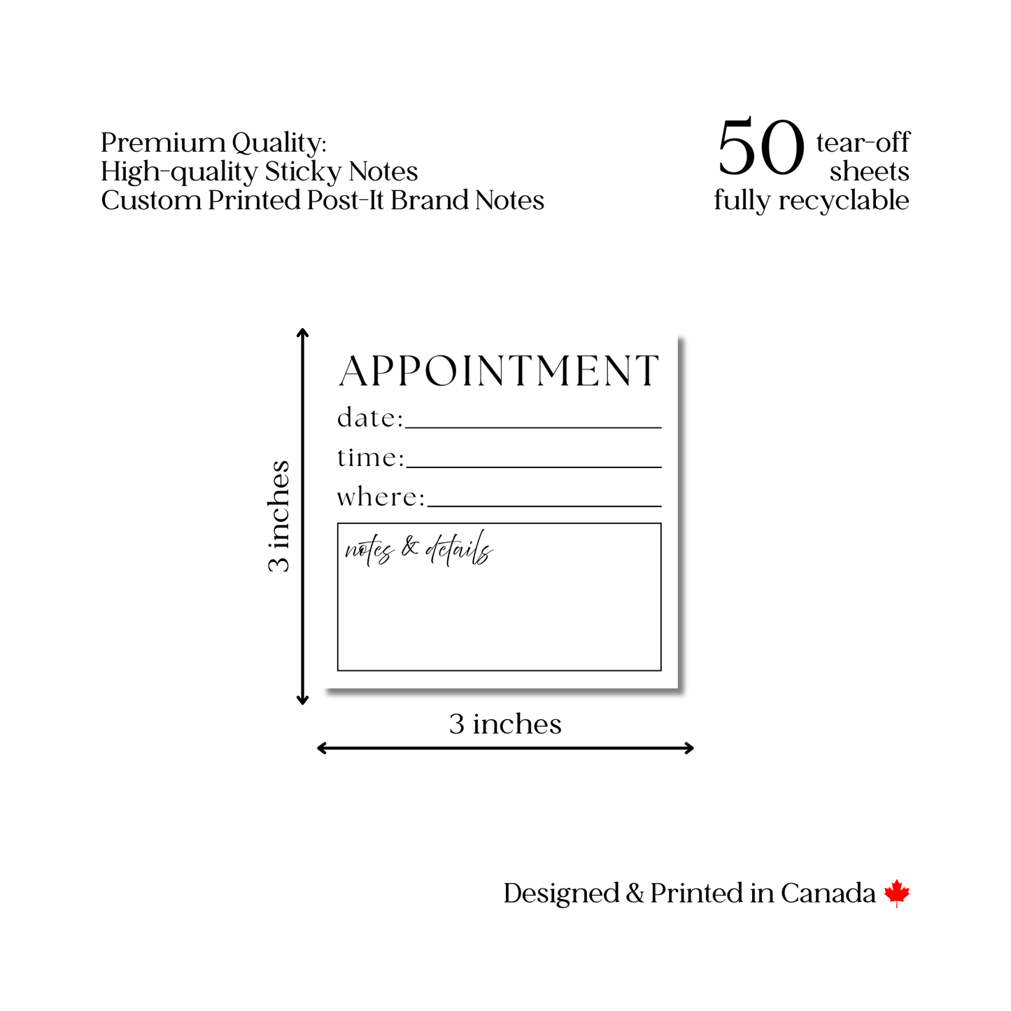 Appointment reminder: 50 sheet post-it note notepad