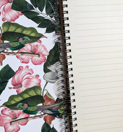 Magnolia flowers & hummingbirds hardcover spiral notebook