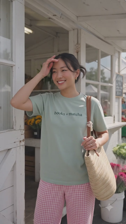 Books + matcha t-shirt (bay green)